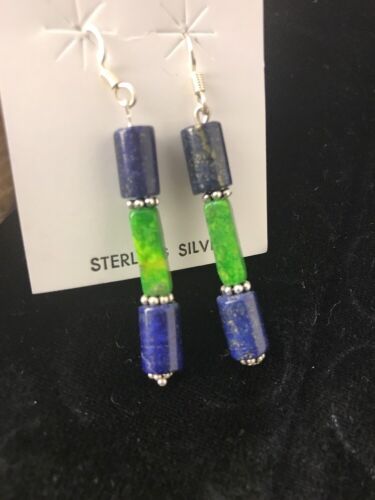 Navajo Sterling Silver Lapis Lazuli Bead Earrings | Southwestern Dangle | Handcrafted