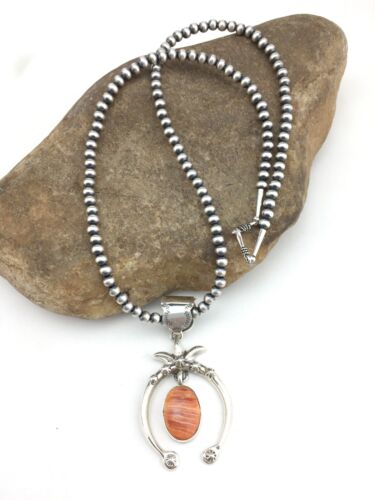 Navajo Pearl Spiny Oyster Naja Pendant | Sterling Silver | 3" | Authentic Native American Handmade | 1307
