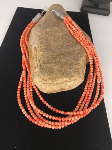 Navajo Angel Skin Bamboo Coral Necklace | Sterling Silver | Southwestern | 3167