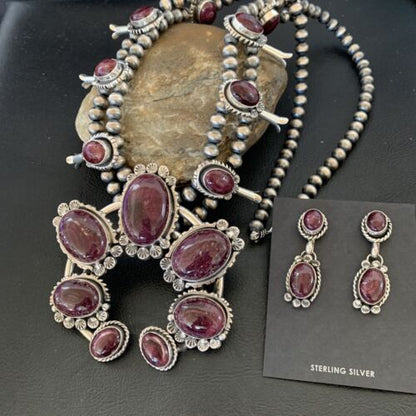 Navajo Purple Squash Blossom Naja Necklace Pendant | Sterling Silver Spiny | Authentic Native American Handmade | 12181