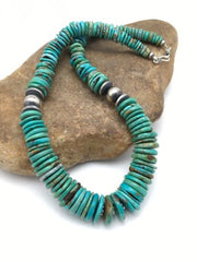 Navajo Sterling Silver & Turquoise Graduated Necklace | Authentic Native American | 18" | 4047