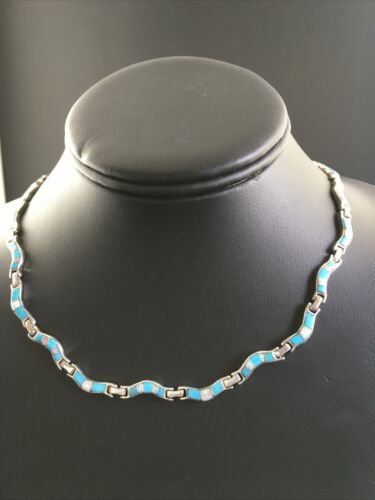 Navajo Sterling Silver Necklace | Spiderweb Turquoise Opal Inlay Pendant | 16" | 10251