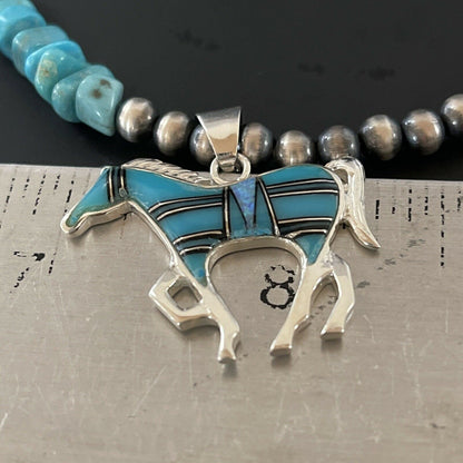 Navajo Horse Inlay Pendant | Blue Turquoise Opal | Sterling Silver | Authentic Native American Handmade | 11328