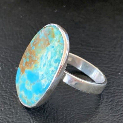 Navajo Blue Kingman Turquoise Ring | Sterling Silver | Sz 8 | Authentic Native American Handmade | 12794