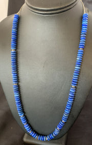 Men's Blue Lapis Bead Necklace | 8mm Liquid Silver Heishi | Sterling Silver | 24" | 12775