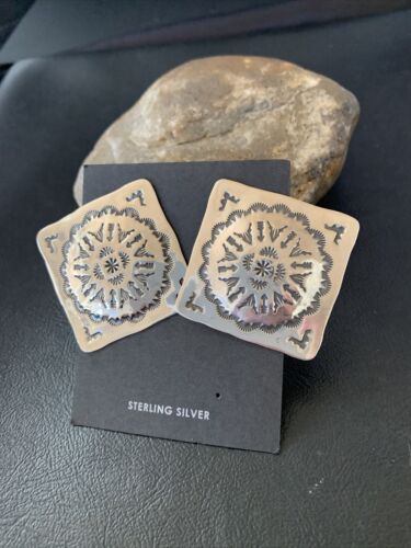 Navajo Sterling Silver Stamped Earrings | Authentic Native American Handmade | 1671