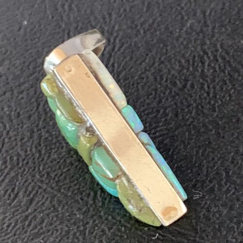 Navajo Turquoise Spiny Opal Multi-Color Inlay Pendant | Sterling Silver | Authentic Native American Handmade | 13723