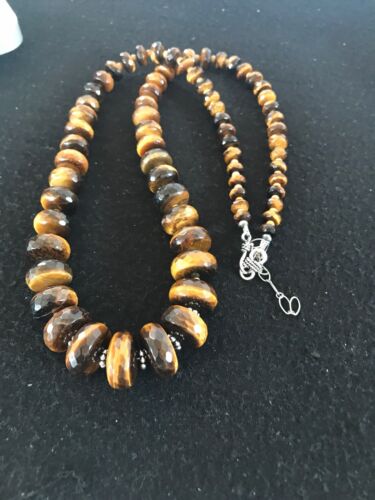 Navajo Tigers Eye & Picture Jasper Graduated Necklace | Sterling Silver | Authentic Native American | 26" | 1121