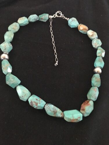 Navajo Turquoise Chunky Bead Faceted Necklace | Sterling Silver | Authentic Native American Handmade | 20" | 3367