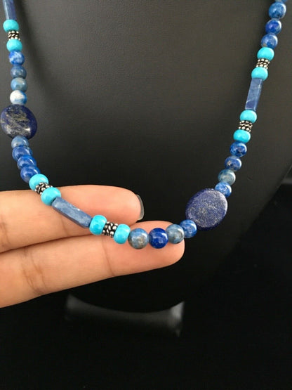 Native American Men's Navajo Lapis Lazuli Turquoise Necklace | Sterling Silver | 18" | 1726