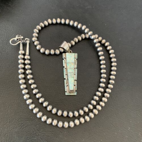 Navajo White Opal Inlay Pendant | Sterling Silver | 2" | Authentic Native American Handmade | 10917