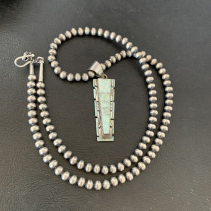 Navajo White Opal Inlay Pendant | Sterling Silver | 2" | Authentic Native American Handmade | 10917