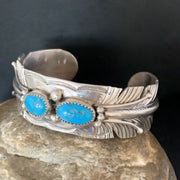 Native American Men's Blue Kingman Turquoise Cuff Bracelet | Sterling Silver | 14136