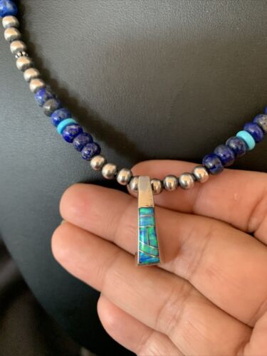 Navajo Men's Pendant | Blue Lapis Turquoise Opal Inlay | Sterling Silver Necklace | 22" | 13387