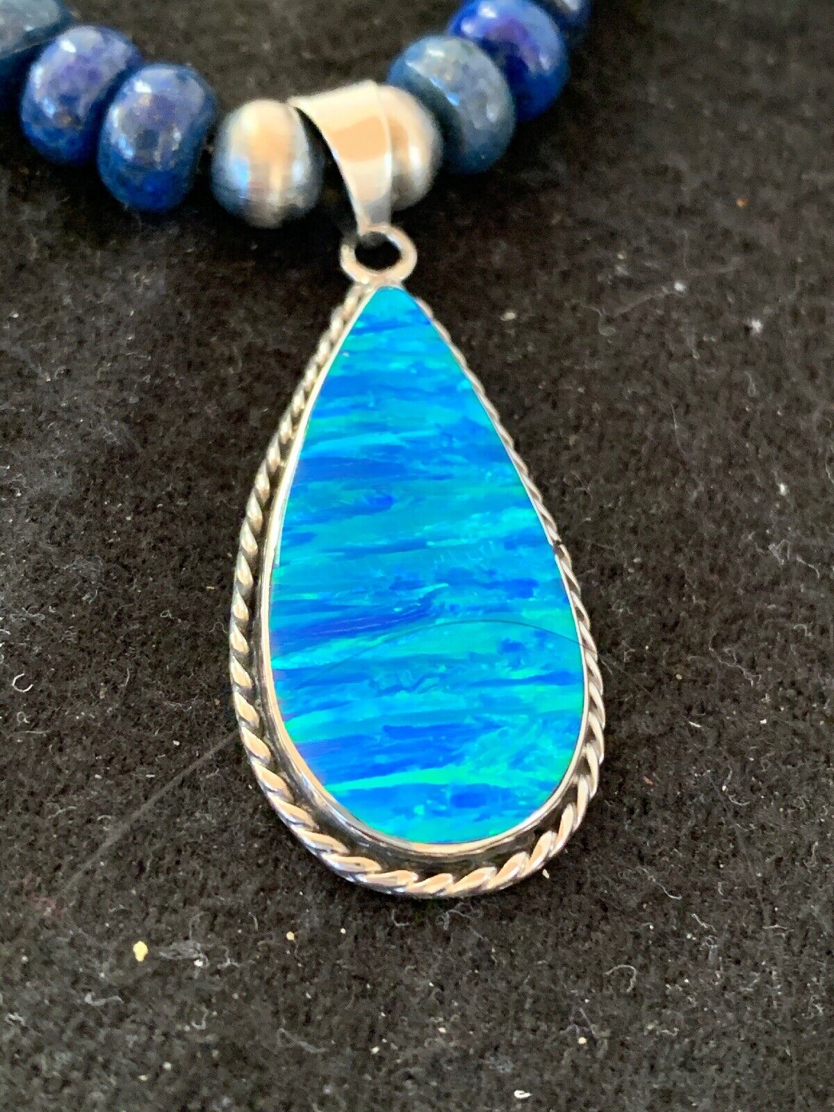 Navajo Opal Pendant with Lapis & Turquoise Necklace and Earrings Set | Sterling Silver | Authentic Native American Handmade | 4328