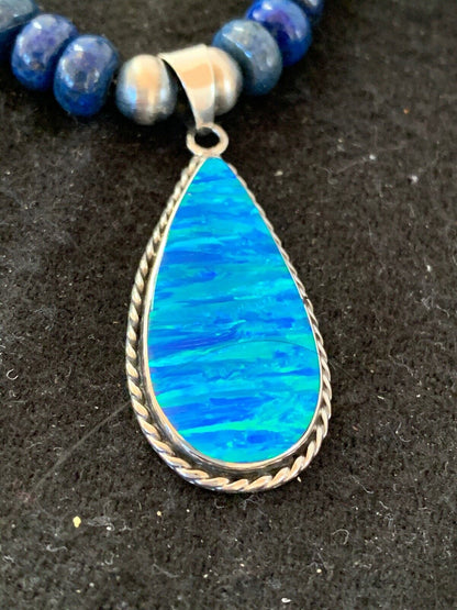 Navajo Opal Pendant with Lapis & Turquoise Necklace and Earrings Set | Sterling Silver | Authentic Native American Handmade | 4328