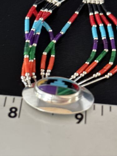 Multi-Color Liquid Silver Heishi 5-Strand Necklace | Sterling Silver Pendant | 14825