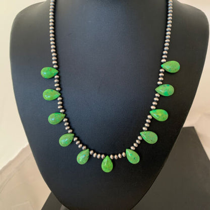 Navajo Green Mojave Turquoise Necklace | Sterling Silver | Authentic Native American Handmade | 01315