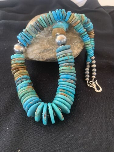 Navajo Graduated Blue Green Turquoise Necklace | Sterling Silver | Authentic Native American | 21" | 606 - Masha USA