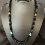 Men's Navajo | Sterling Silver Necklace | Black Onyx, Turquoise, Spiny Oyster | 20" | 13552