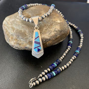 Men's Navajo Pearl Blue Lapis Turquoise Pendant Necklace | Sterling Silver | 21" | 12611
