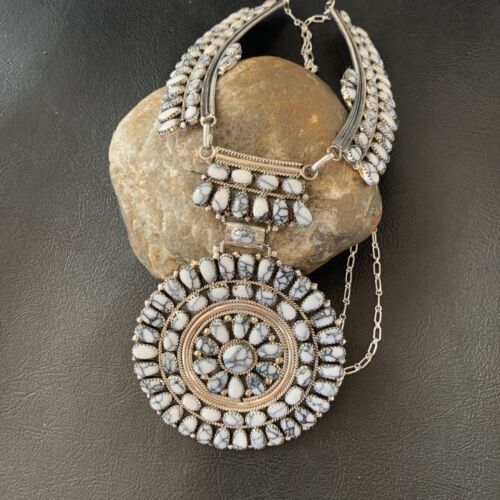 Navajo White Buffalo Turquoise Necklace | Sterling Silver | Authentic Native American Handmade | 2115