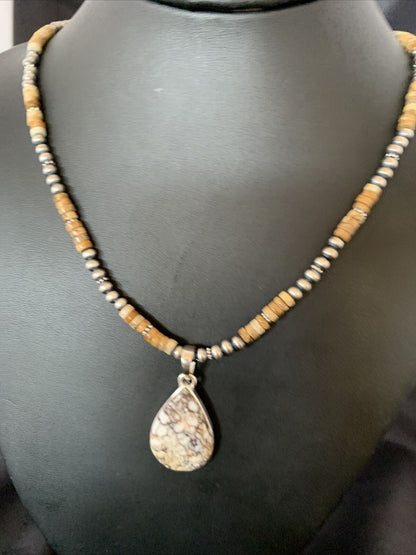 Men's Navajo Wild Horse Picture Jasper Pendant | Sterling Silver Necklace | Authentic Native American Handmade | 10332