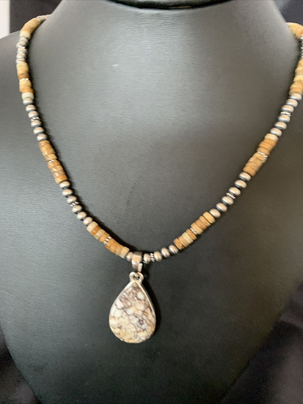 Men's Navajo Wild Horse Picture Jasper Pendant | Sterling Silver Necklace | Authentic Native American Handmade | 10332