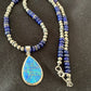Navajo Pearls Necklace with Lapis, Turquoise, and Blue Opal Pendant | Sterling Silver | 1171