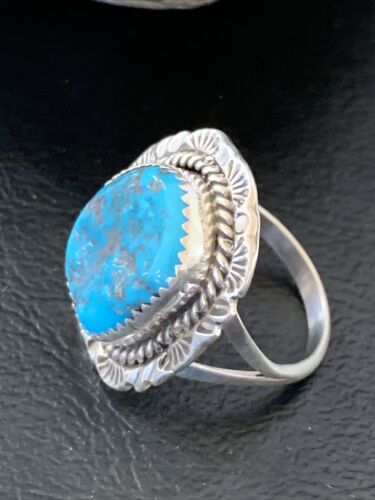 Southwestern Navajo Blue Kingman Turquoise Ring | Sterling Silver | Sz 8 | 12212