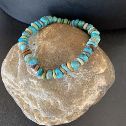 Men's Women's Stretch Bracelet | Blue Green Turquoise Stone | 7" | 11829