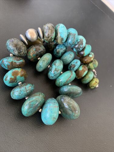 Navajo Pearls Sterling Silver & Chunky Blue Turquoise Graduated Necklace | Authentic Native American | 22" | 1748