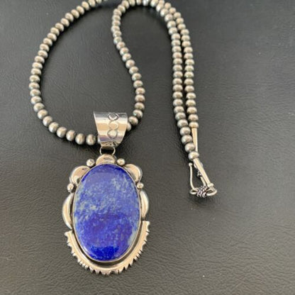 Native American Navajo Blue Lapis Pendant Necklace | Sterling Silver | Authentic Handmade | 11850