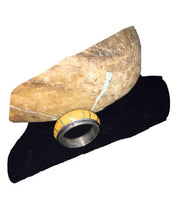 Navajo Yellow Gold Turquoise Inlay Ring | Sterling Silver | Sz 6.5 | 01788