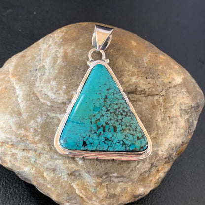 Navajo Men's Pendant | Sterling Silver Spiderweb Turquoise | 2" | Authentic Native American Handmade | 10751