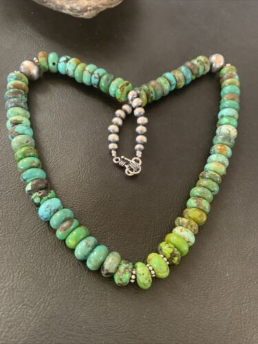 Native American Green Turquoise Bead Necklace | Sterling Silver | 20" | 2088