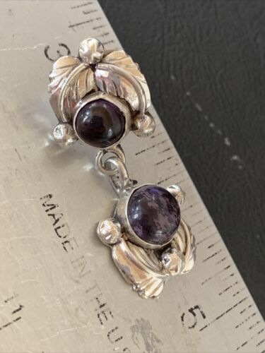 Navajo Purple Sugilite Post Dangle Earrings | Sterling Silver | Authentic Native American Handmade | 1599