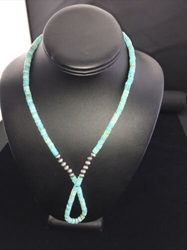 Navajo Blue Turquoise Heishi Bead Necklace | Sterling Silver | Authentic Native American Handmade | 20" | 1815