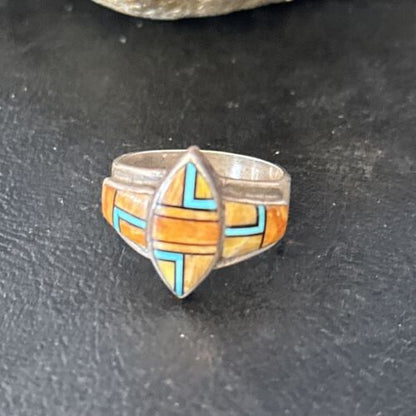 Navajo Blue Turquoise Spiny Oyster Inlay Ring | Sz 9.5 | Authentic Native American Handmade | 14560