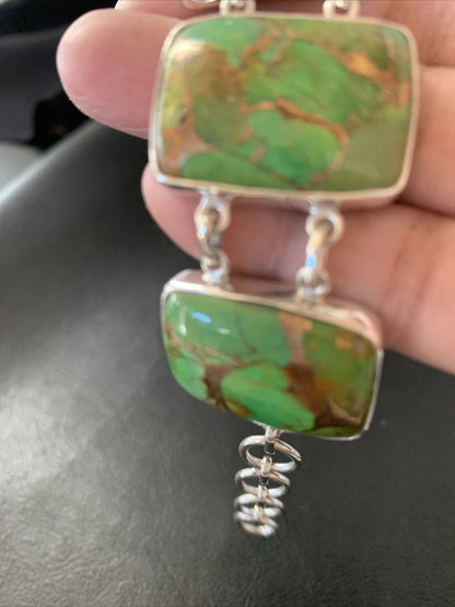 Navajo Green Mojave Turquoise Link Bracelet | Sterling Silver | 8" | Authentic Native American Handmade | 11644