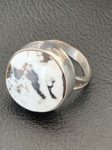 Navajo White Buffalo Turquoise Ring | Sterling Silver | Sz 7 | Authentic Native American Handmade | 01821