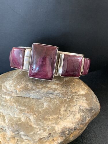 Navajo Purple Spiny Oyster Row Cuff Bracelet | Sterling Silver | Authentic Native American Handmade | 1407