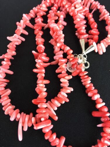 Navajo Native American Coral 2-Strand Bamboo Necklace | Sterling Silver | Southwestern 3253 - Masha USA