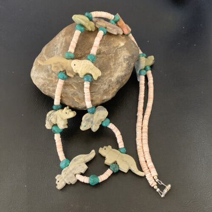 Navajo Pearls Blue Turquoise Shell Necklace | Fetish | Sterling Silver | 30" | Authentic Native American Handmade | 12555 - Masha USA