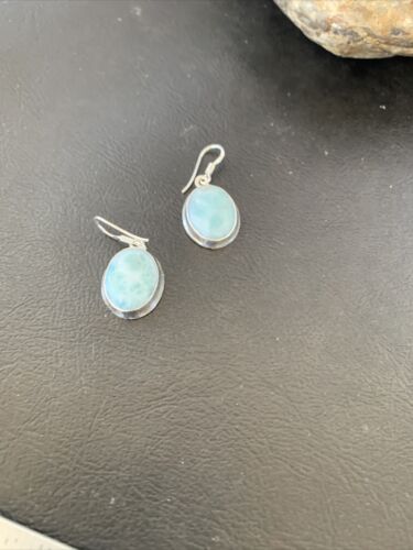 Navajo Blue Larimar Dangle Earrings | Sterling Silver Beads | Authentic Native American Handmade | 1616