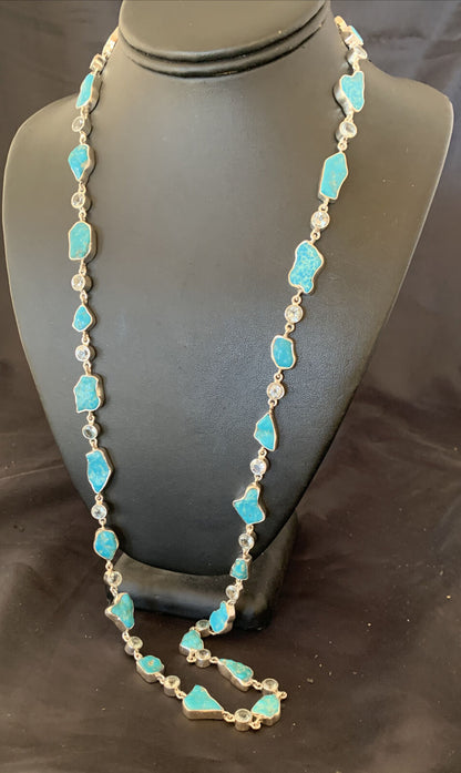 Navajo Blue Kingman Turquoise Topaz Pendant Necklace | Sterling Silver | 30" | 11783