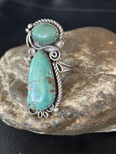 Navajo Green Turquoise Cluster Ring | Authentic Native American Sterling Silver | Multi-Stone | Sz 12 | 14696