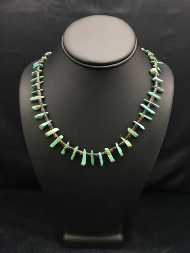 Navajo Green Turquoise & Bone Bead Necklace | Sterling Silver | 20" | Authentic Native American Handmade | 3281