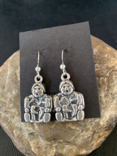Navajo Storyteller Dangle Earrings | Sterling Silver | 1.5" | Authentic Native American Handmade | 12986