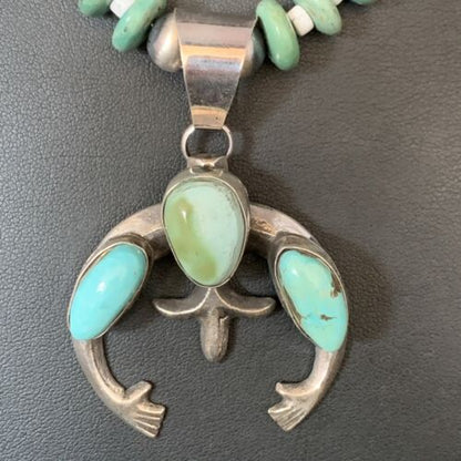 Navajo Royston Green Turquoise Naja Pendant Necklace | Sterling Silver | Authentic Native American Handmade | 13756
